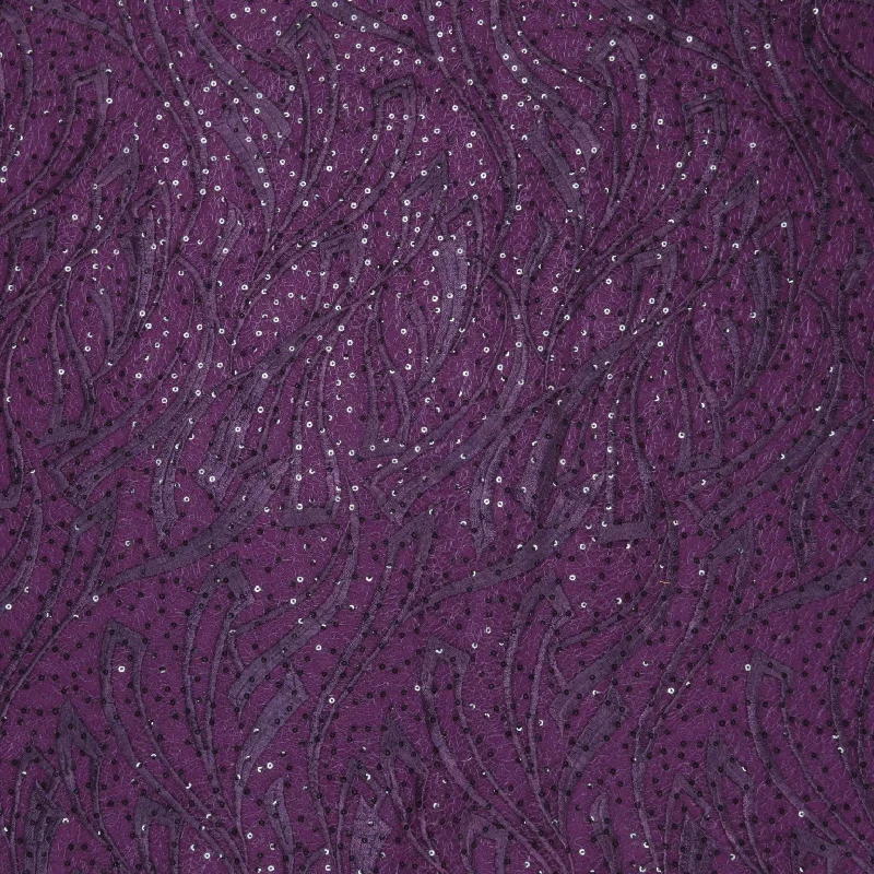 Price Drop Grape Abstract and Sequined Embroidered Tulle Fabric