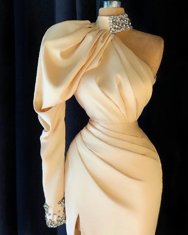 Referral Discount BELLA BEAUTIFUL HIGH NECK LONG SLEEVE CRYSTAL EVENING DRESS