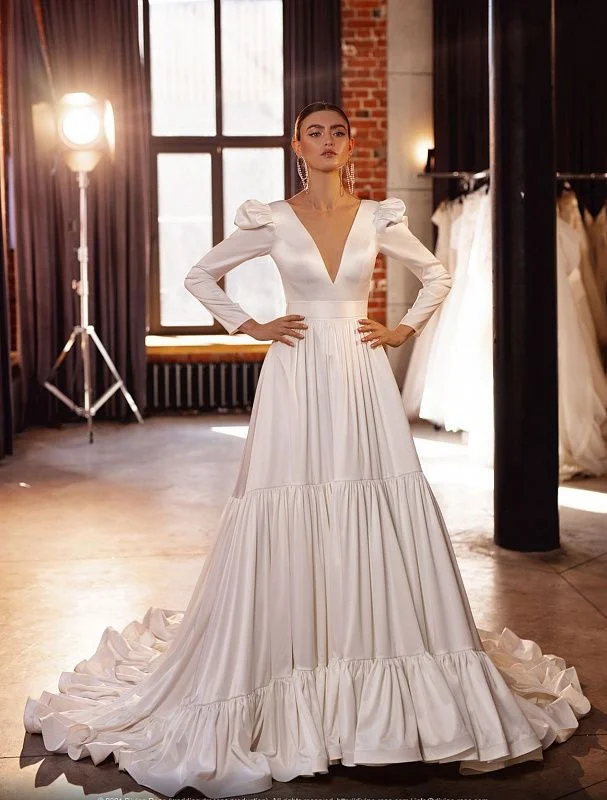Big Savings Fascinating Frilled White Wedding Dress