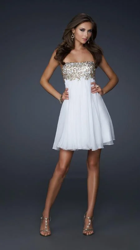 Instant Savings La Femme - 17107 Grecian Damask Lace A-Line Empire Cocktail Dress