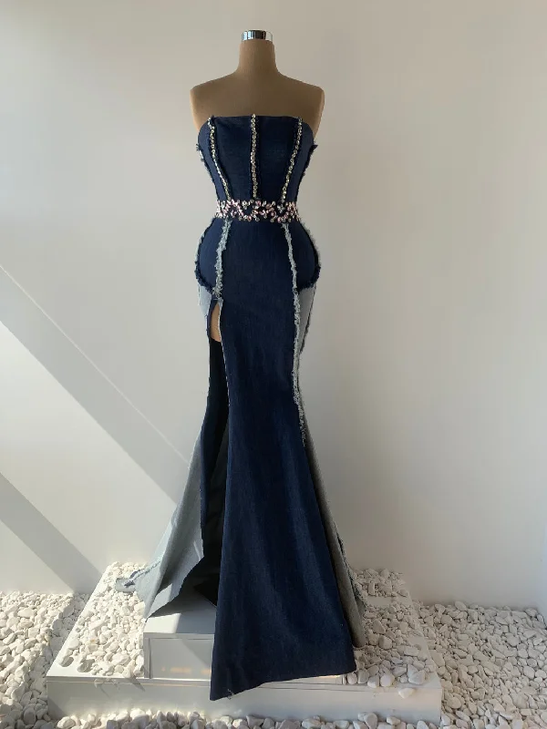 Price Slash Enlivened Strapless Evening Dress