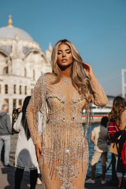Bonus Savings Luxury Gold  Evening Dress With Stones