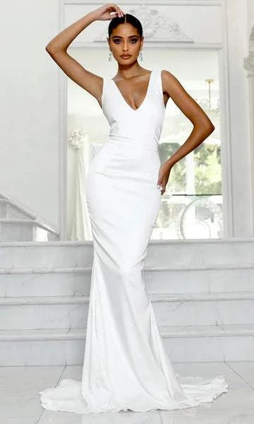 Deal of the Day Trimly White Evening Dress