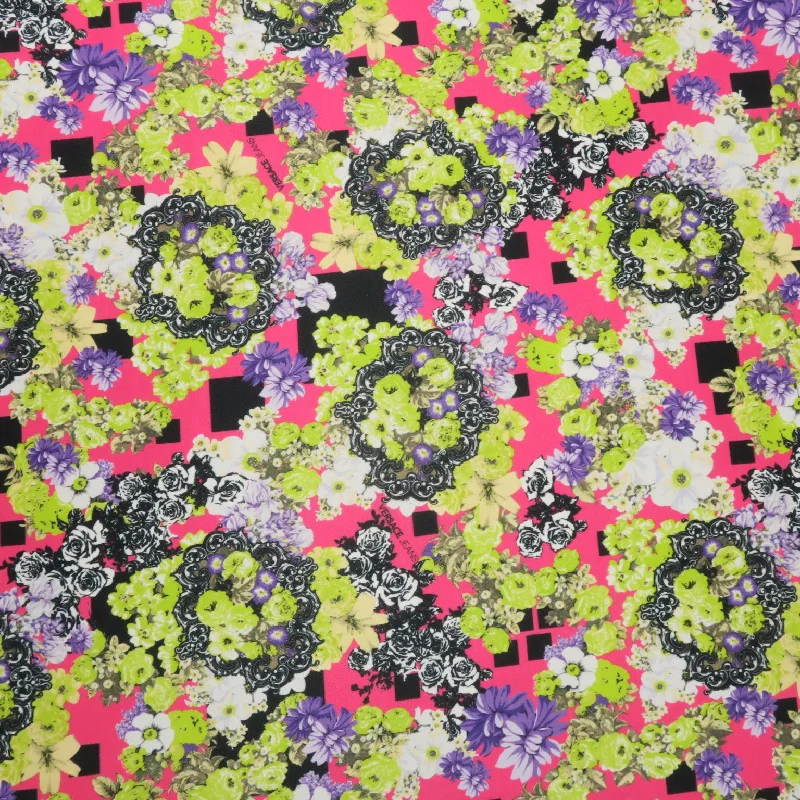 Savings Bonanza Multicolor Abstract Flowers Printed Jersey Stretch Fabric