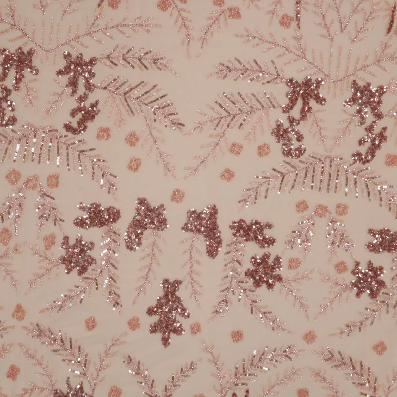 TIME-Limited Offer Pink Sequins Abstract Floral Embroidered Tulle Fabric