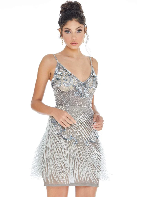 Epic Deals Ashley Lauren - Bead-Fringed Sheath Dress 4261 - 1 pc Silver/Pewter In Size 8 Available