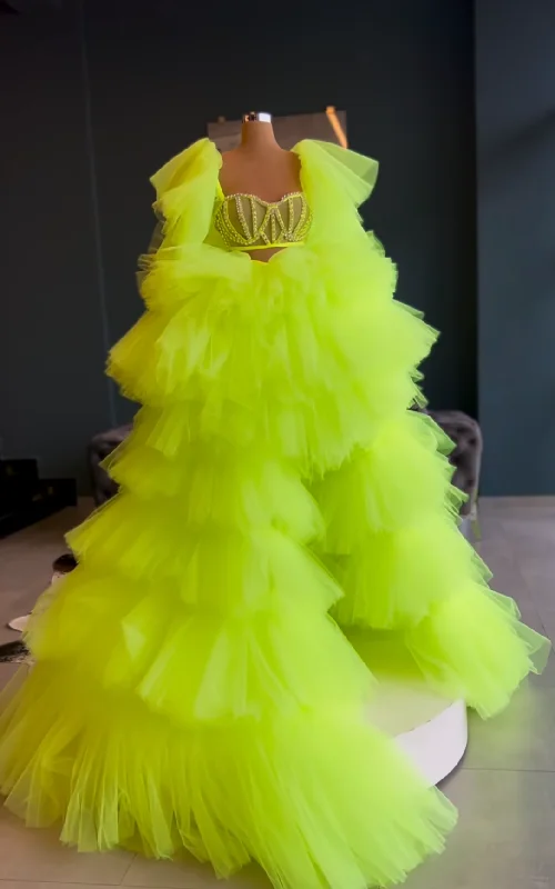 Major Savings Piquing Frilled Evening Dress