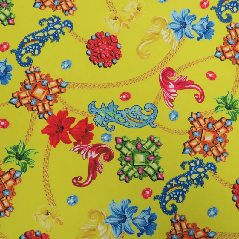 Can't Be Beat Multicolor Abstract on a Yellow Background Printed Spandex Stretch Fabric