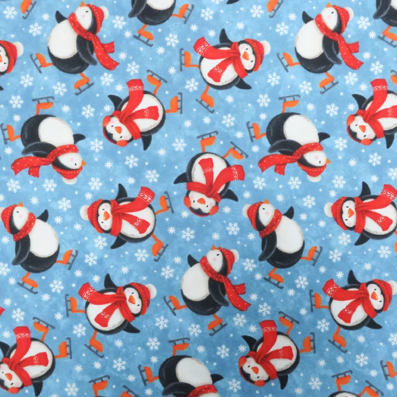 Deal Dash Penguins Ice Skating Printed Cotton Blended Flannel