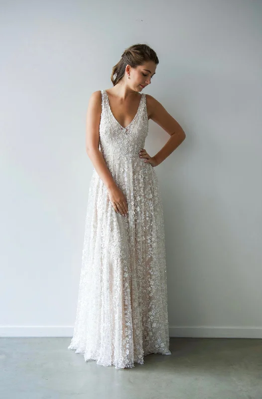 Friends and Family Sale Houston Gown (Sleeveless) with Blush Underlay