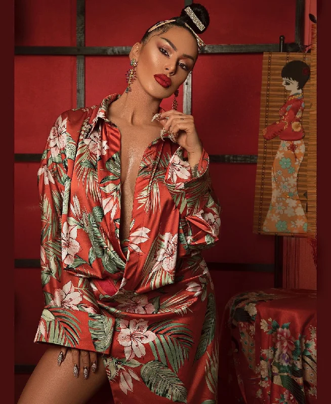 Final Sale Jayla Red Full Sleeve Evening Dress