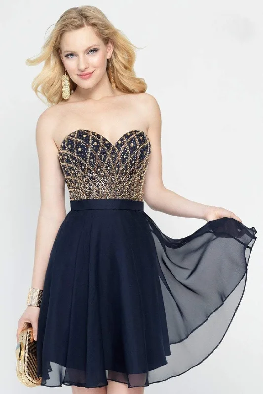 Lowest Prices Alyce Paris - 46573 Bejeweled Sweetheart A-line Dress - 1 pc Navy Gold in Size 10 Available