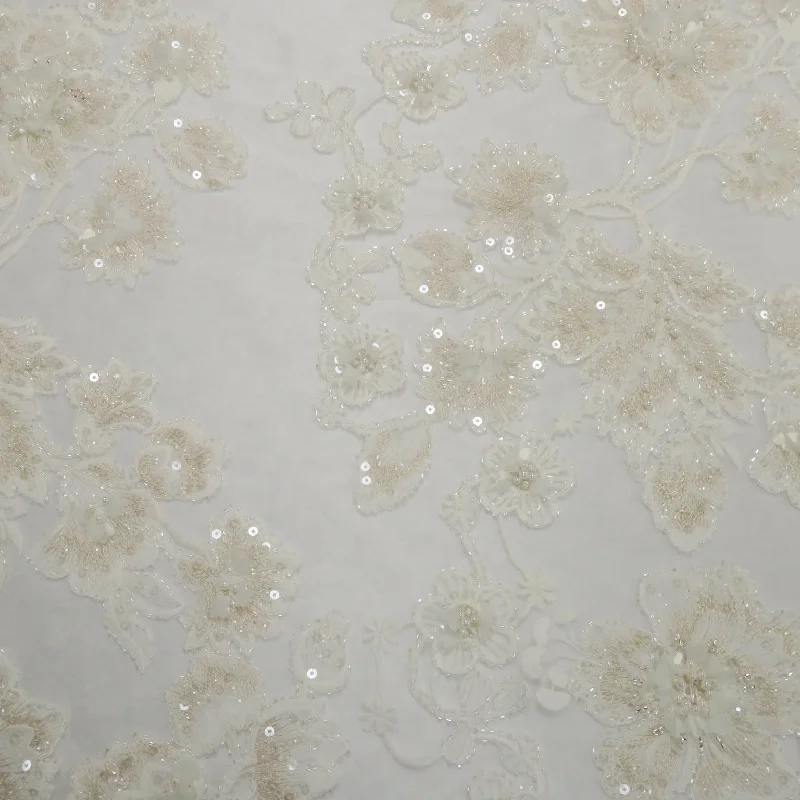 Price Reduction Off White Embroidered Sequin Tulle Floral Lace