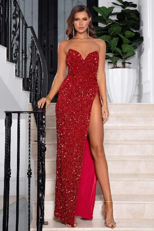 Deep Discounts RED GLOSS EVENING DRESS