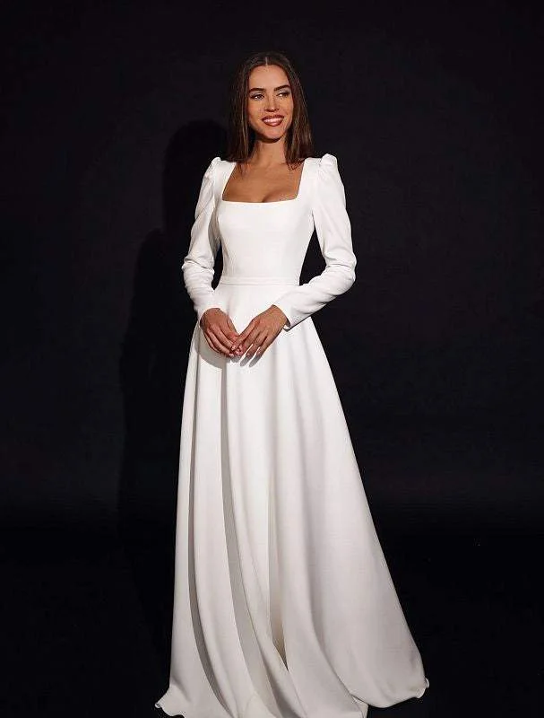 Value Deals Satin Long Sleeve White Ivory Blush Wedding Dress
