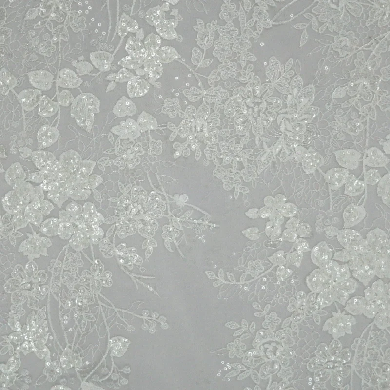 Fantastic Offers Ivory Sequins, Flowers and Beads Embroidered Tulle Fabric