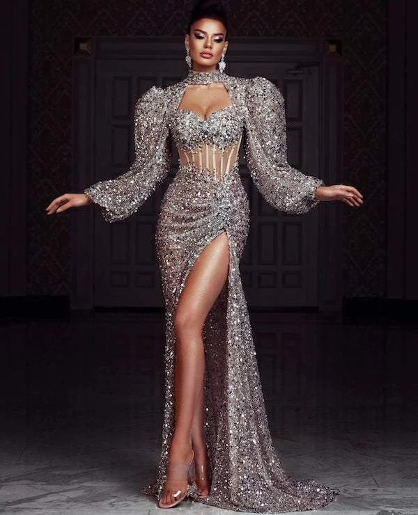 New Markdowns Shiny Silver Evening Dress