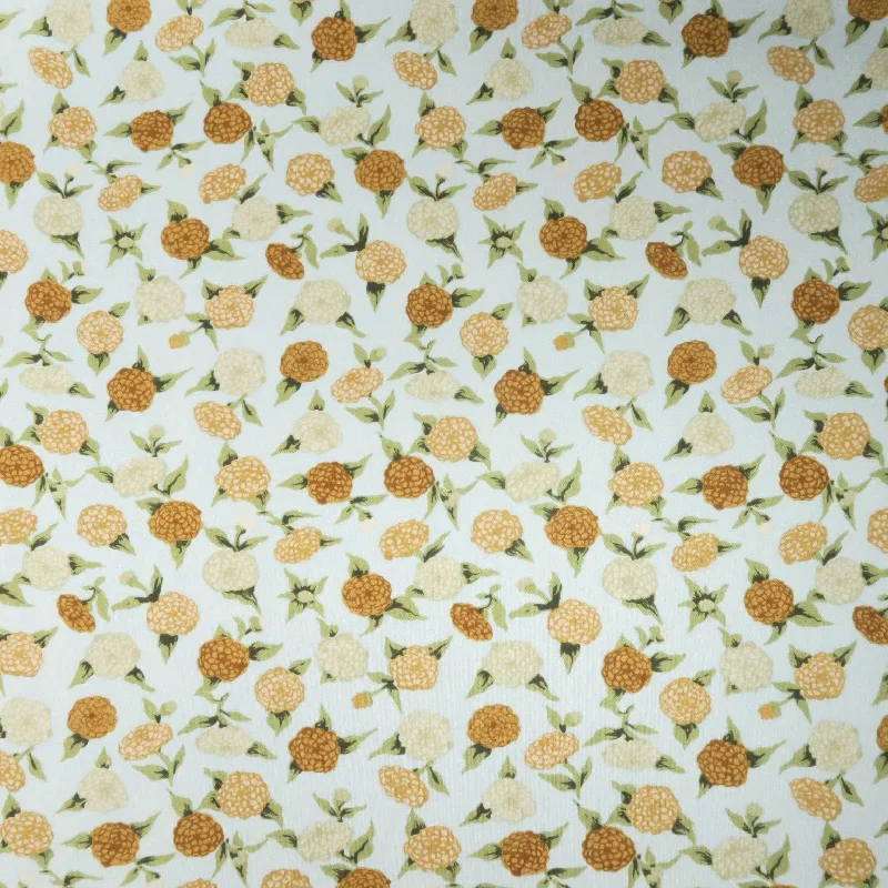 Steals and Deals Beige and Brown Flowers on a White Background Printed Spandex Stretch Fabric