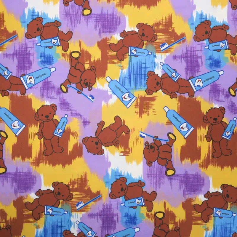 Limited Edition Bears and Toothbrushes Pattern Printed Cotton Blended Broadcloth