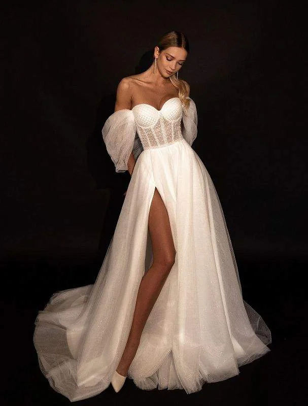 Clearance Items Shiny Off The Shoulder Ivory Wedding Dress