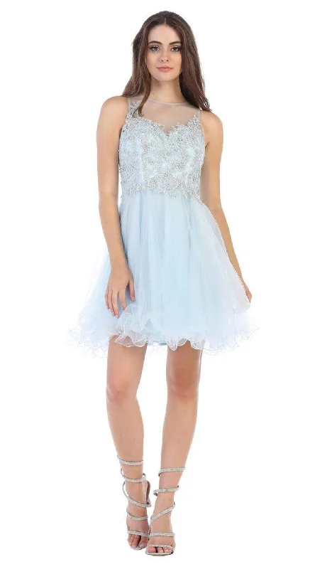 Super Bargain May Queen - MQ1584 Beaded Lace Ornate Fit and Flare Cocktail Dress
