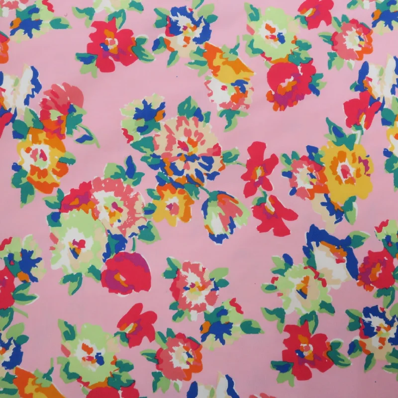 Super Deal Pink and Green Flowers Pattern Printed Cotton Blended Broadcloth