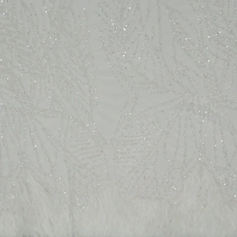 New Deals White Feathers and Beads Embroidered Tulle Fabric