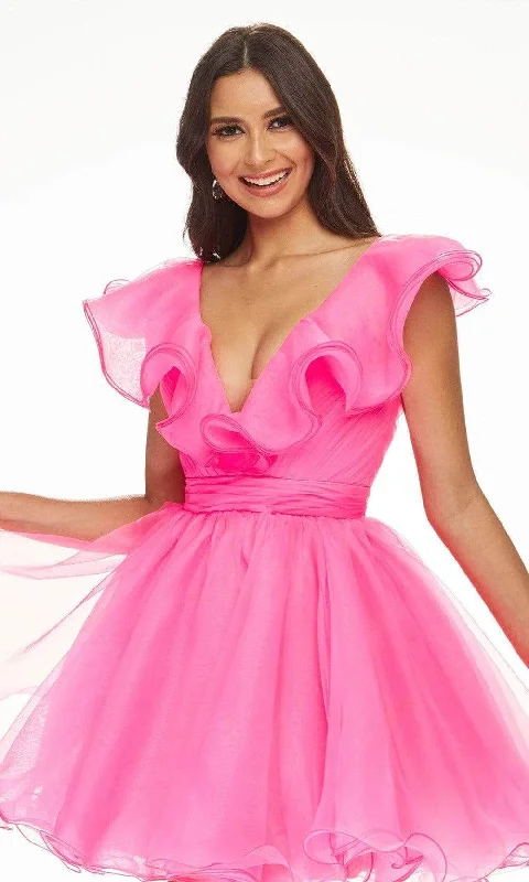 Stock Clearance Ashley Lauren - Ruffle Draped Cocktail Dress 4464 - 1 pc Hot Pink In Size 8 Available
