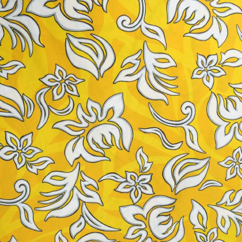Epic Deals White Flowers on Yellow Background Printed Cotton Blended Broadcloth