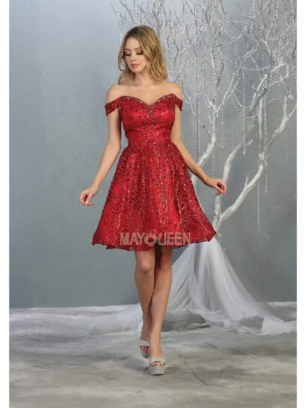 Crazy Savings May Queen - MQ1757 Glitter Embellished Off-Shoulder Cocktail Dress