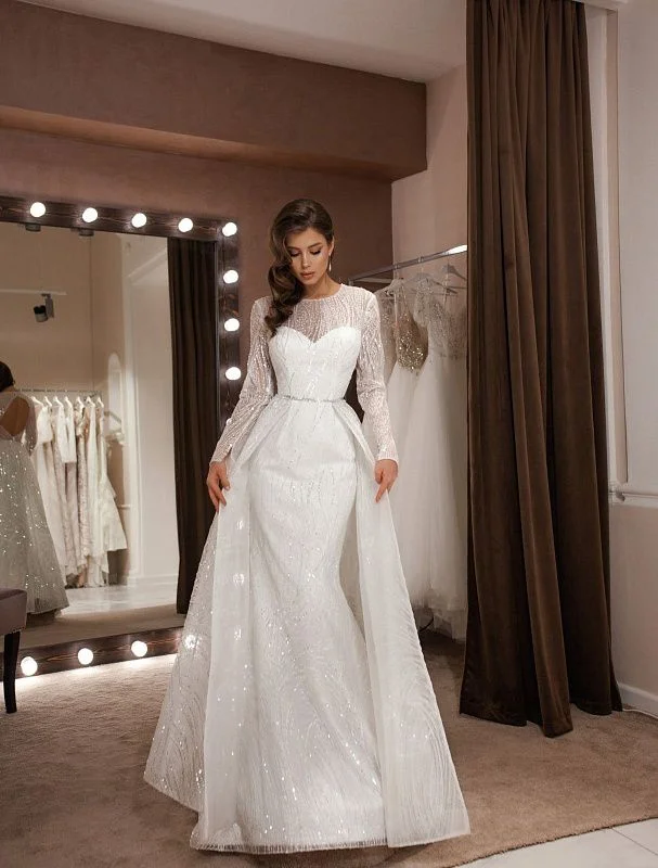 Stock Clearance Pretty Full Sleeves Wedding Dress