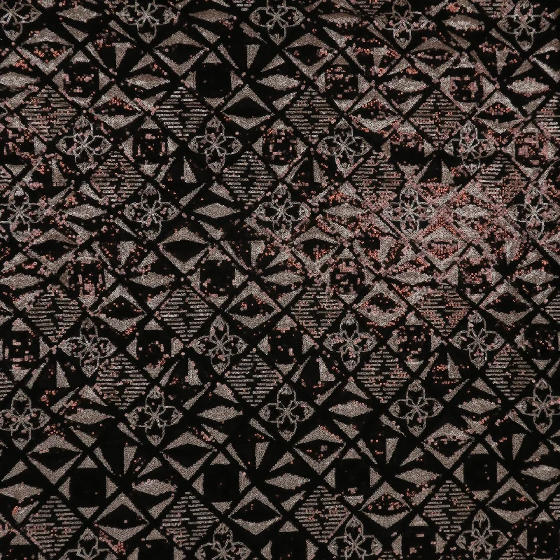 Holiday Sale Black and Bronze Sequined Embroidered Tulle Fabric