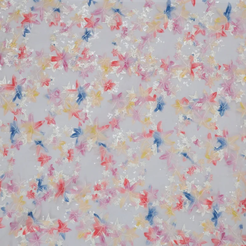 Deal Dash Blue Stars and Sequined Embroidered Tulle Fabric