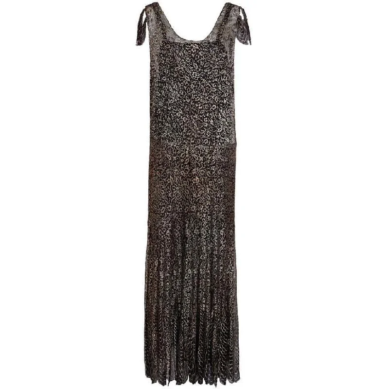 Massive Deals 1920s or 1930s Black & Gold Floral Lace French Lame Dress