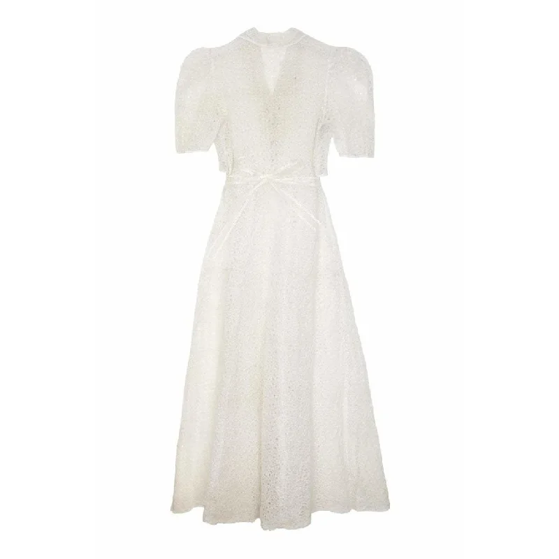 Price Blitz 1930s White Floral Cutout Organza Dress