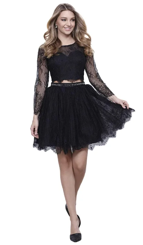 Super Deal Nox Anabel - 6268 Two Piece Lace Long Sleeve Short Party Dress