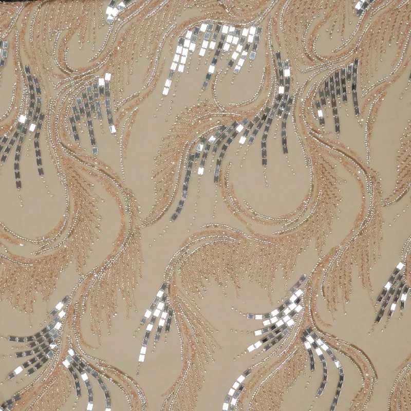 Bargain Bin Salmon Mirrors and Sequined Embroidered Tulle Fabric