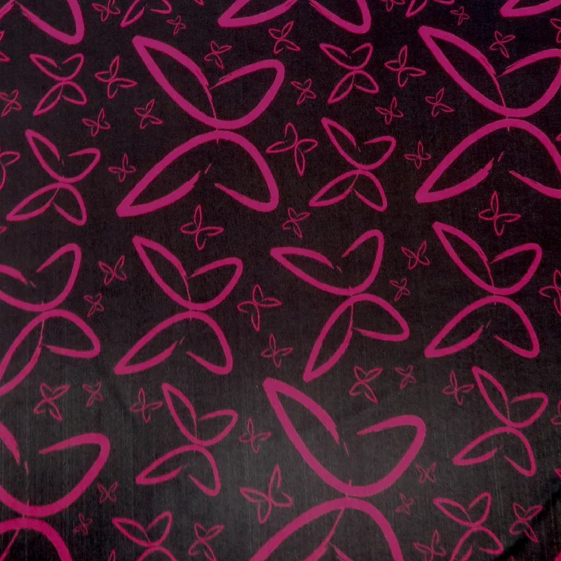Unmissable Offer Fuchsia Butterflies on a Black Background Printed Spandex Stretch Fabric