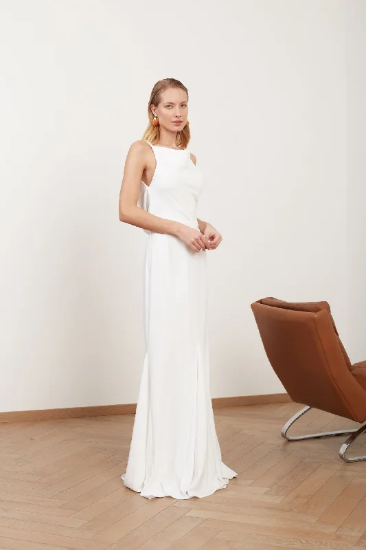 Best Deals LINEA white long wedding dress with cowl back