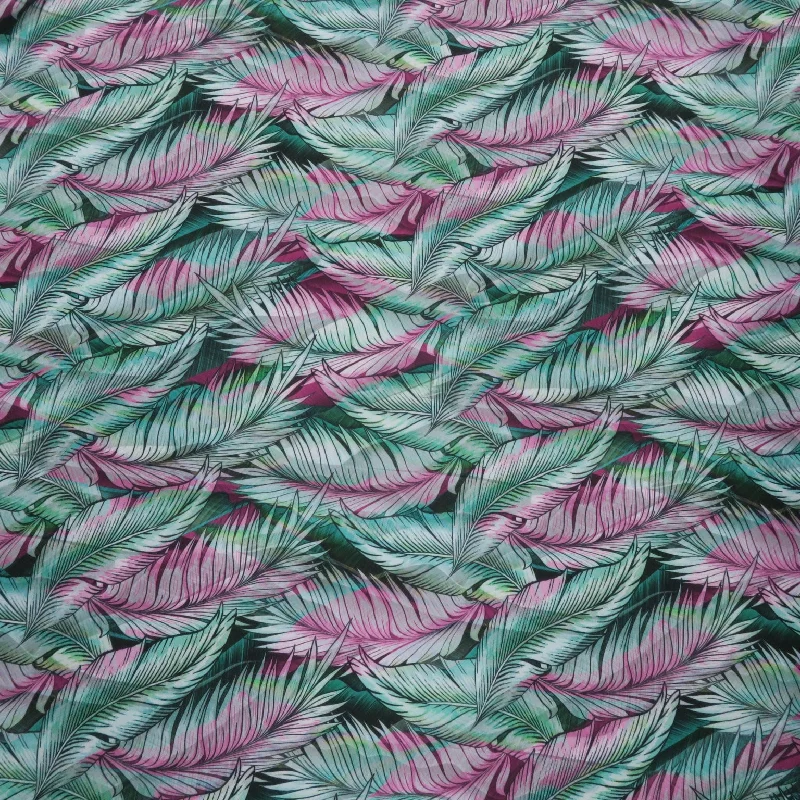 Markdowns Pink and Green Leaves Spandex Stretch Fabric