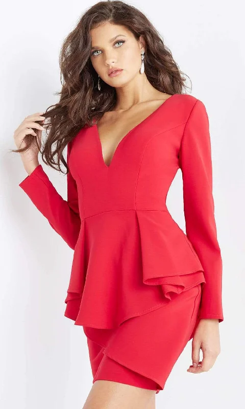 Deal Dash Jovani - 07032 Long Sleeve Draping Peplum Dress
