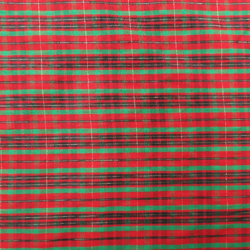 Hot Deal Black, Green and Red Madras Pattern Printed Cotton Blended Broadcloth