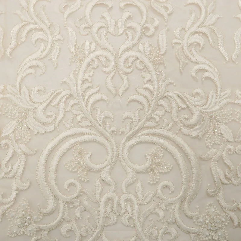 New Markdowns Beige Embroidered Sequin Tulle Floral Lace