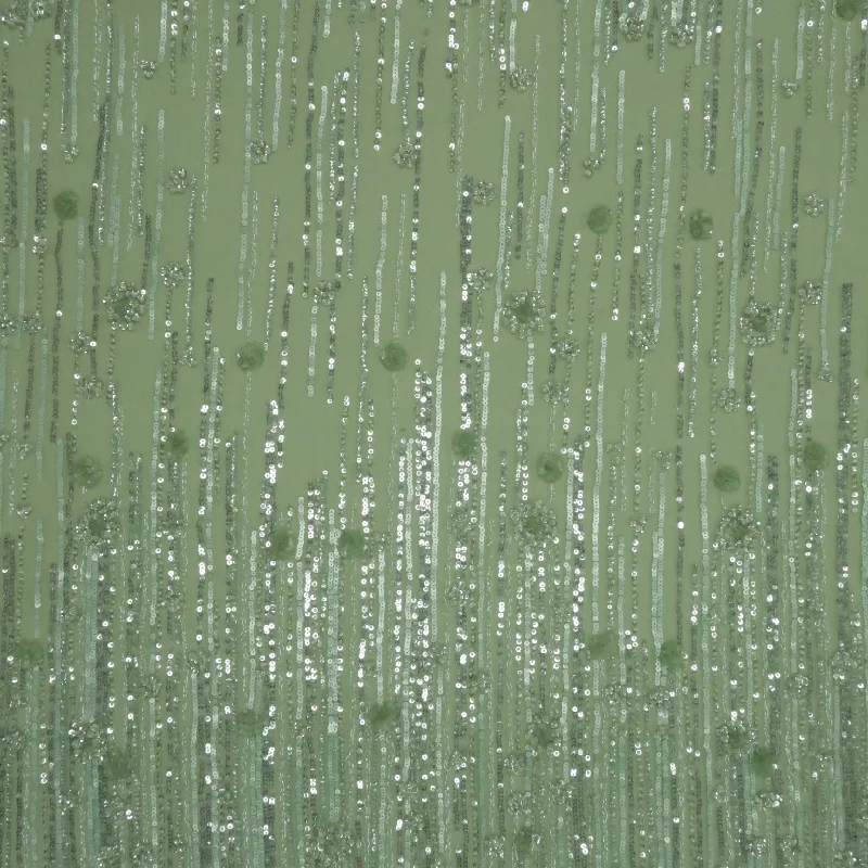 Fantastic Deals Mint Green Sequins Embroidered Tulle Fabric