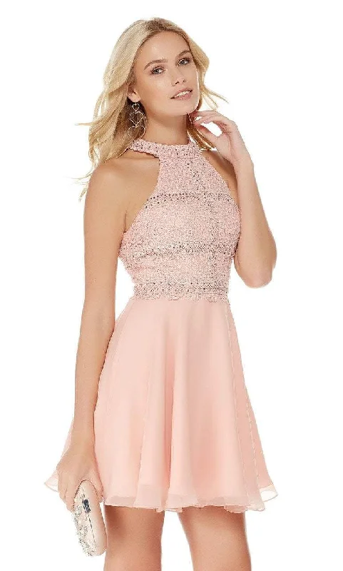 Time-Limited Offer Alyce Paris - Braided Lace Halter A-Line Cocktail Dress 2660 - 2 pc  French Pink In Size 00 and Blue Radiance in size 4 Available