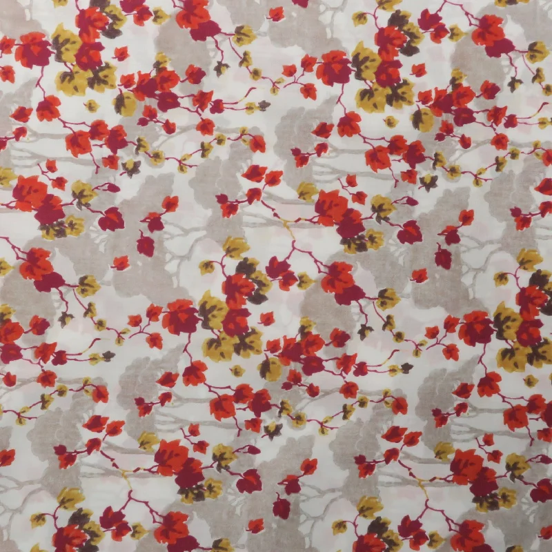 Reduced Prices Red and Yellow Flowers on White Background Printed Cotton Blended Broadcloth