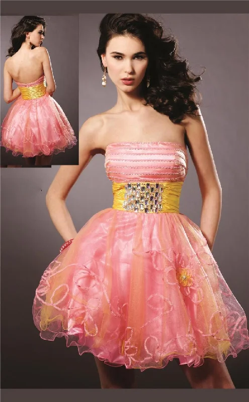 Low Prices Blush - 9123 Embellished Straight Neck Curled A-line Dress
