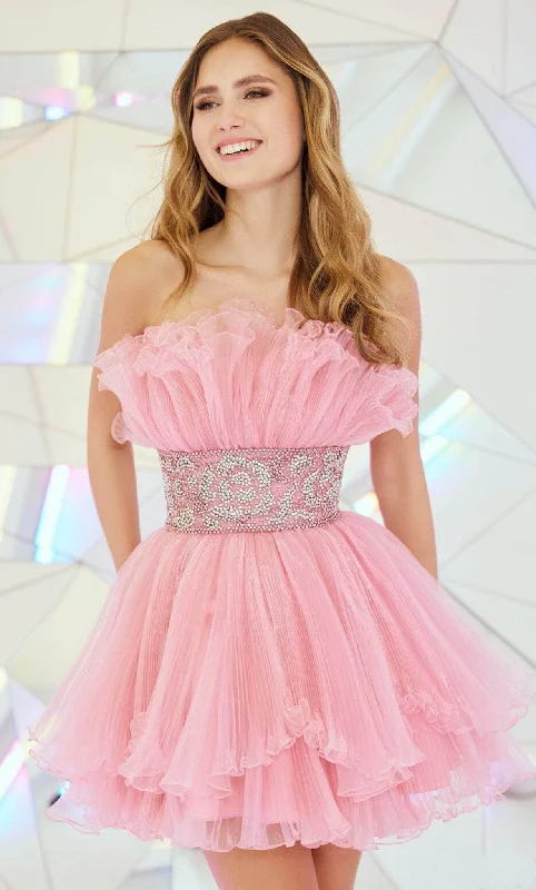 Deal Explosion Sherri Hill 55723 - Pleated Organza Short Waisted Dress