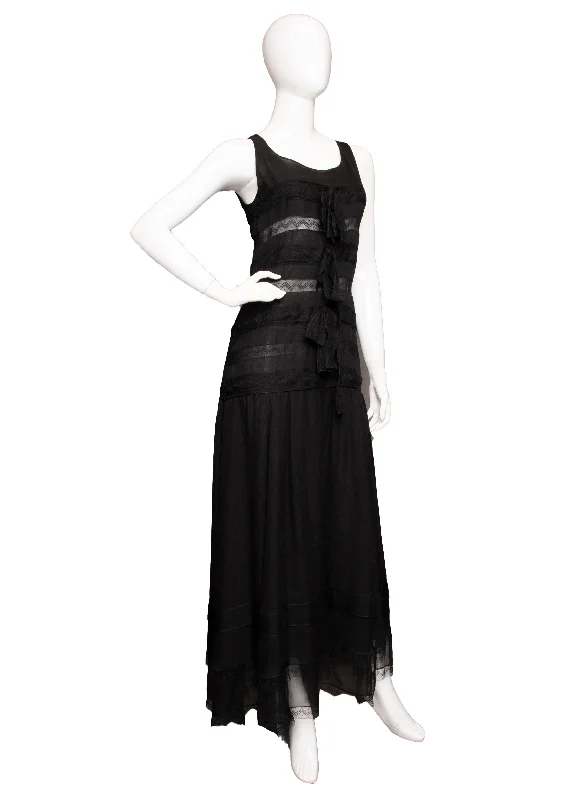 Extra Discounts 90s Chanel Silk & Lace Black Dress S
