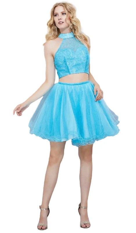 Stock Clearance Nox Anabel - 6354 Lace Illusion High Halter A-line Dress